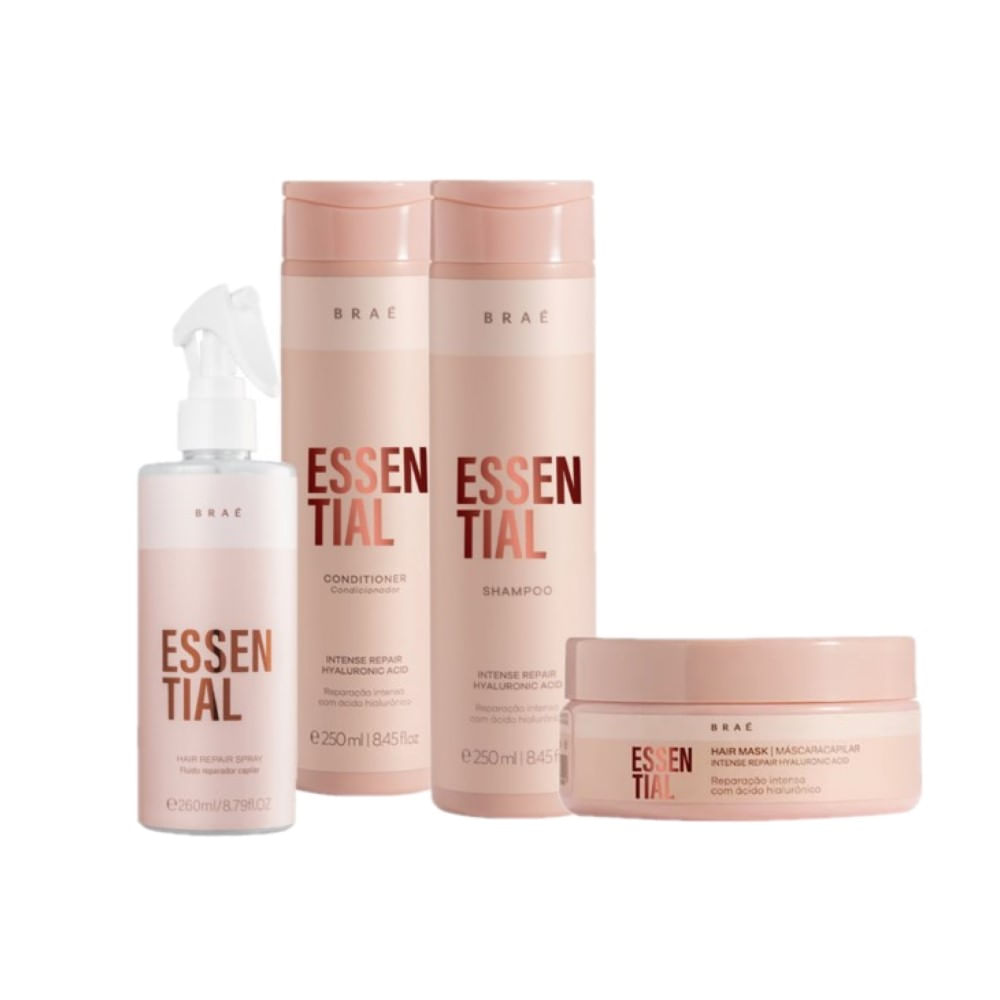 Kit Braé Essential Shampoo 250ml + Condicionador 250ml + Máscara 200g + Leave-in 260ml