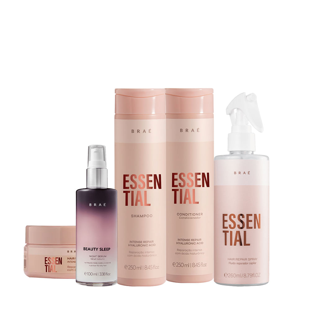 Kit Braé Shampoo 250ml + Condicionador 250ml + Fluido Reparador 260ml + Máscara 200g + Sérum Noturno 100ml