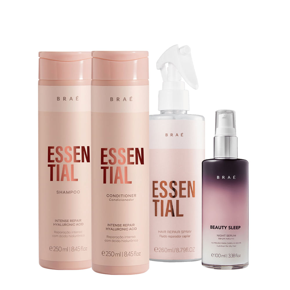 Kit Braé Shampoo 250ml + Condicionador 250ml + Hair Repair Spray 260ml + Beauty Sleep 100ml