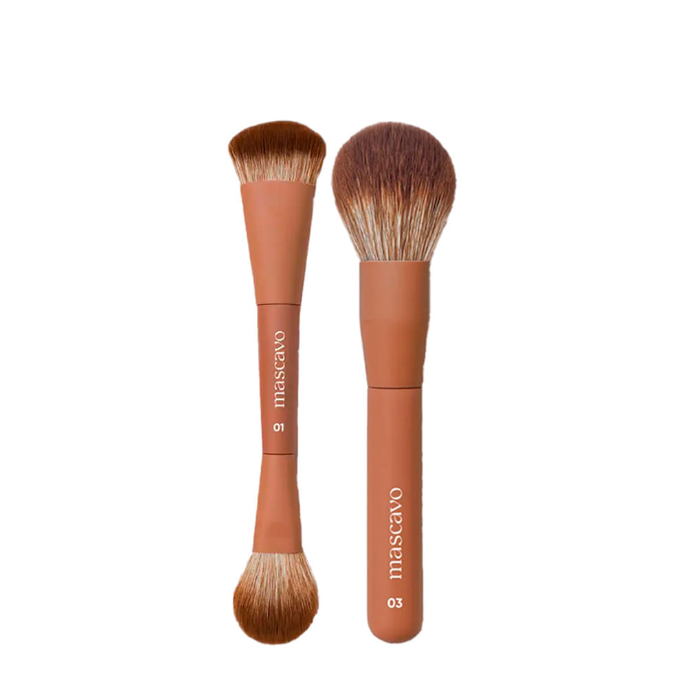 Kit Pro Series Mascavo Pincel de Maquiagem Duplo para Rosto + Pincel de Maquiagem Multifuncional Rosto