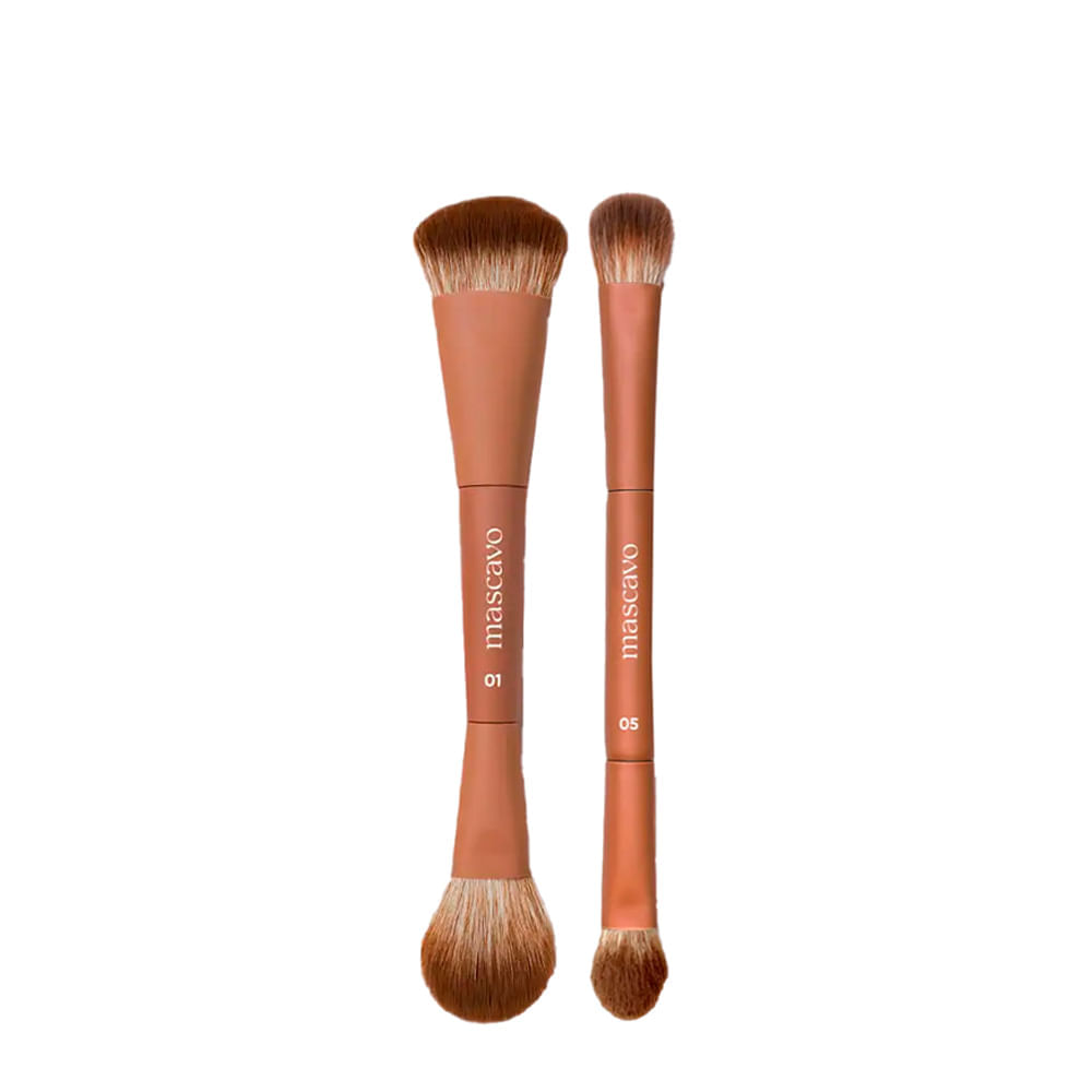 Kit Pro Series Mascavo Pincel de Maquiagem Duplo para Rosto + Pincel de Maquiagem Duplo para Sombra