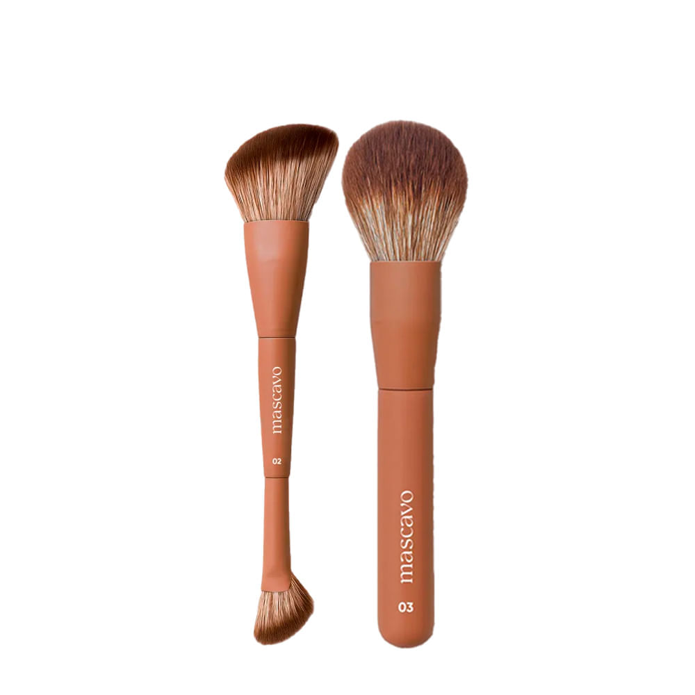 Kit Pro Series Mascavo Pincel de Maquiagem Duplo Angular + Pincel de Maquiagem Multifuncional Rosto