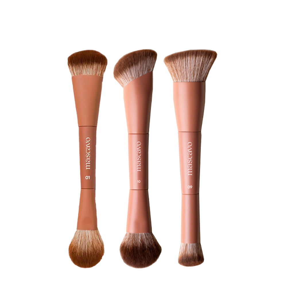Kit Pro Series Mascavo Pincel de Maquiagem Duplo 01 + Pincel de Maquiagem 10 + Pincel de Maquiagem 09