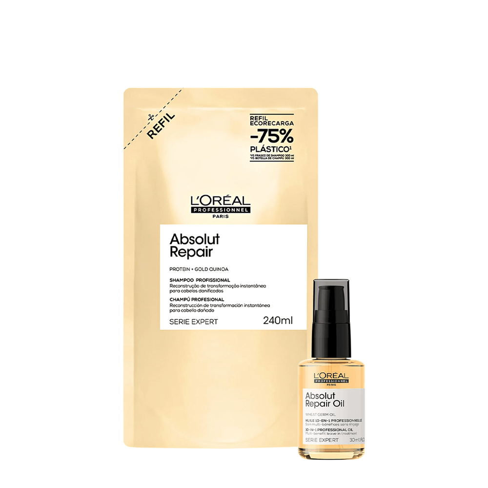 Kit Absolut Repair Gold L'Oréal Professionnel Refil Shampoo 240ml + Óleo Reparador 30ml