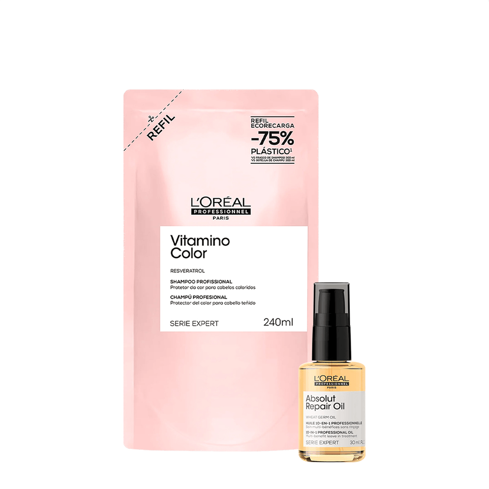 Kit L'oréal Professionnel Refil Shampoo Vitamino Color 240ml + Óleo Reparador Absolut Repair Gold Quinoa 30ml