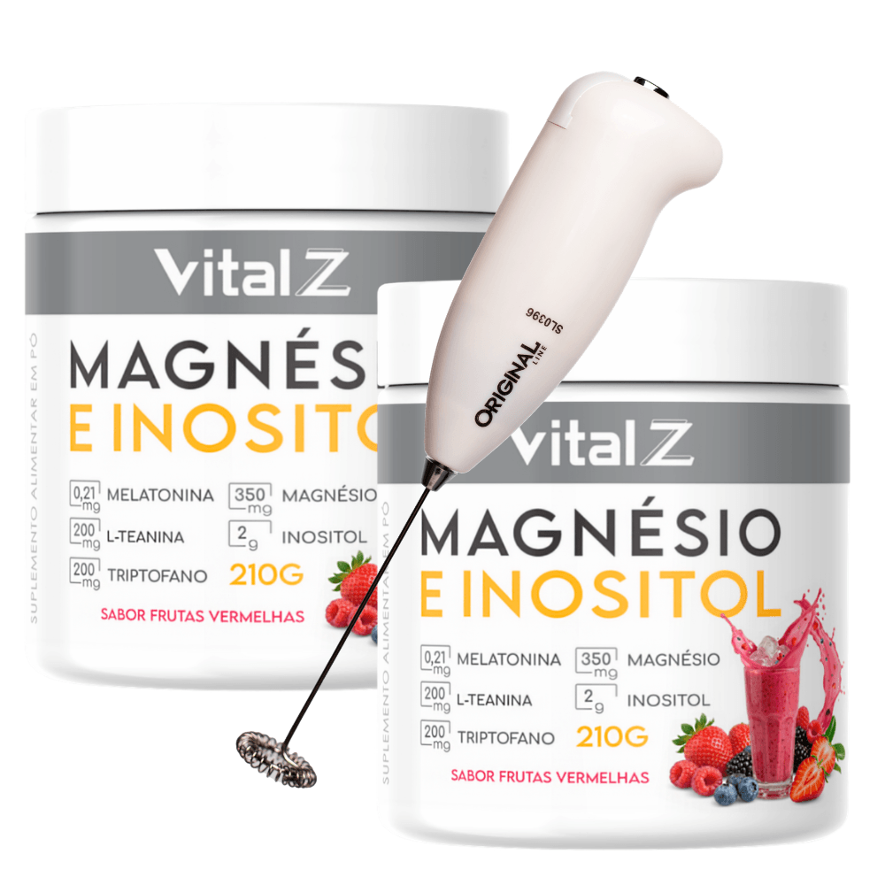 kit Vital Z 2x Magnésio e Inositol + Mixer 210g Sabor Frutas Vermelhas