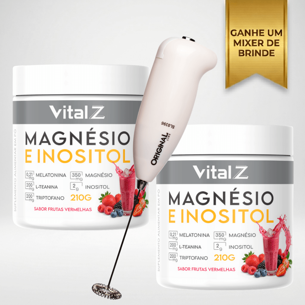 kit Vital Z 2x Magnésio e Inositol + Mixer 210g Sabor Frutas Vermelhas