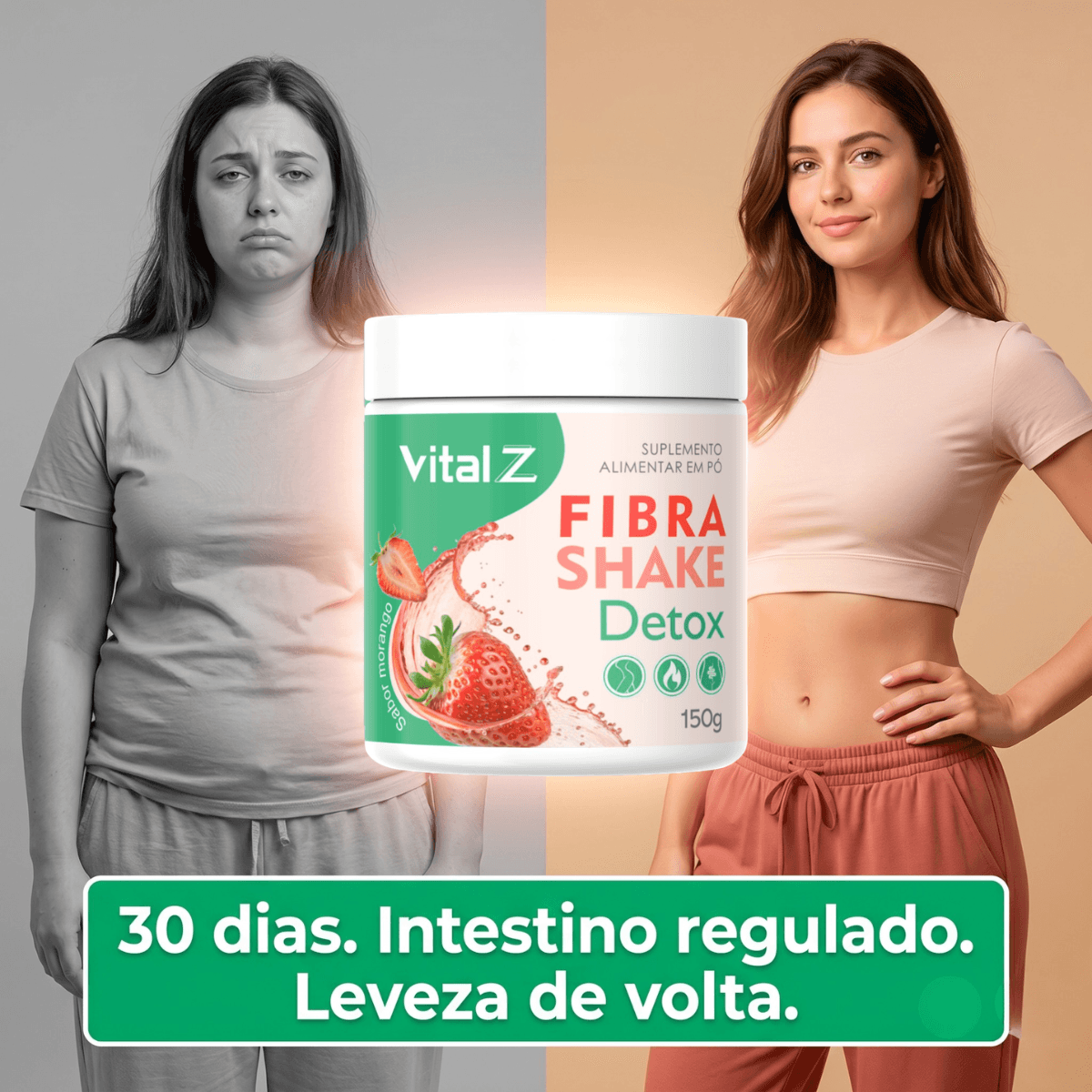 Fibra Shake Detox Vital Z 150g Sabor Morango