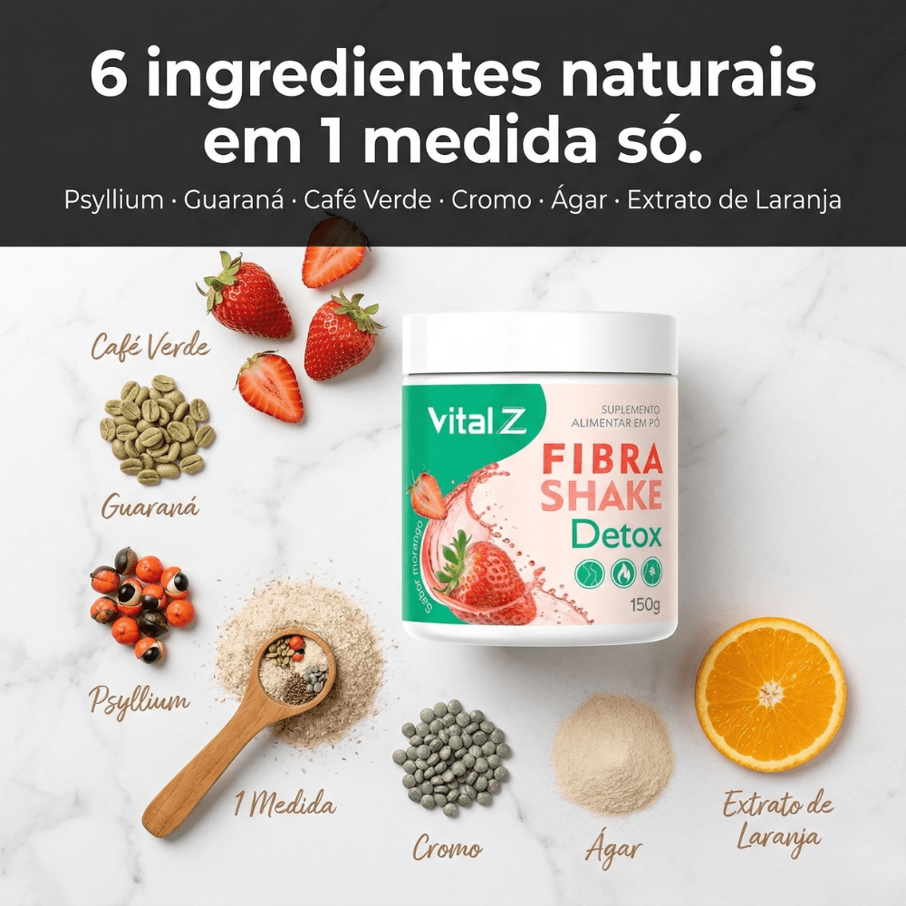 Fibra Shake Detox Vital Z 150g Sabor Morango