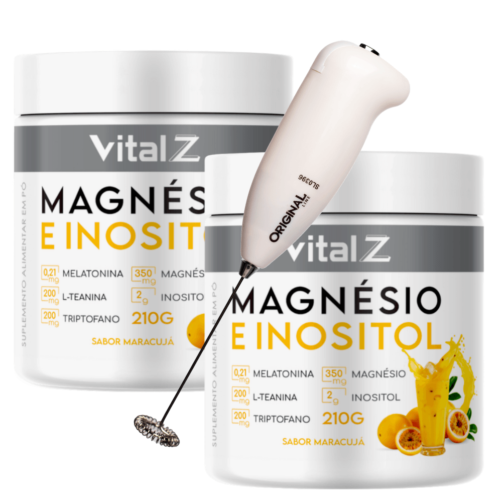 Kit 2x Magnésio e Inositol + Mixer Vital Z Sabor Maracujá 210g