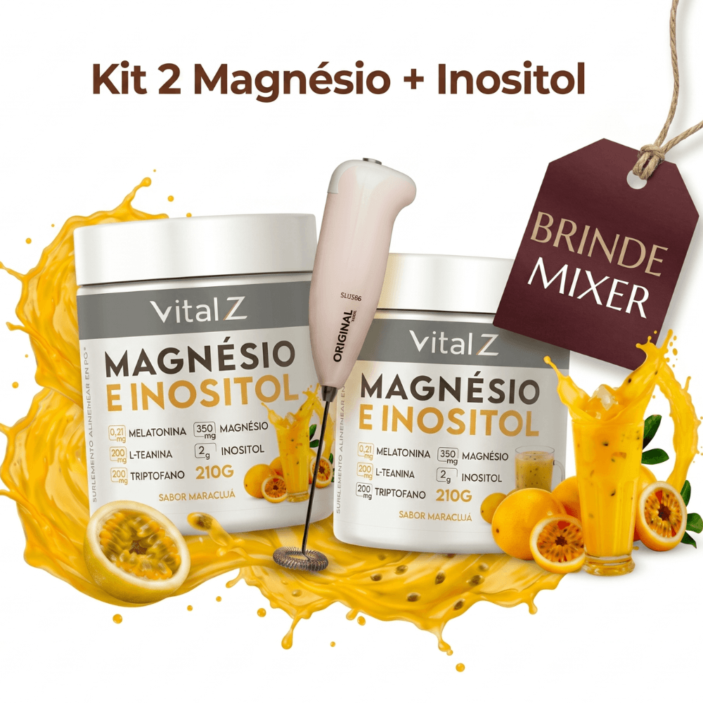Kit 2x Magnésio e Inositol + Mixer Vital Z Sabor Maracujá 210g