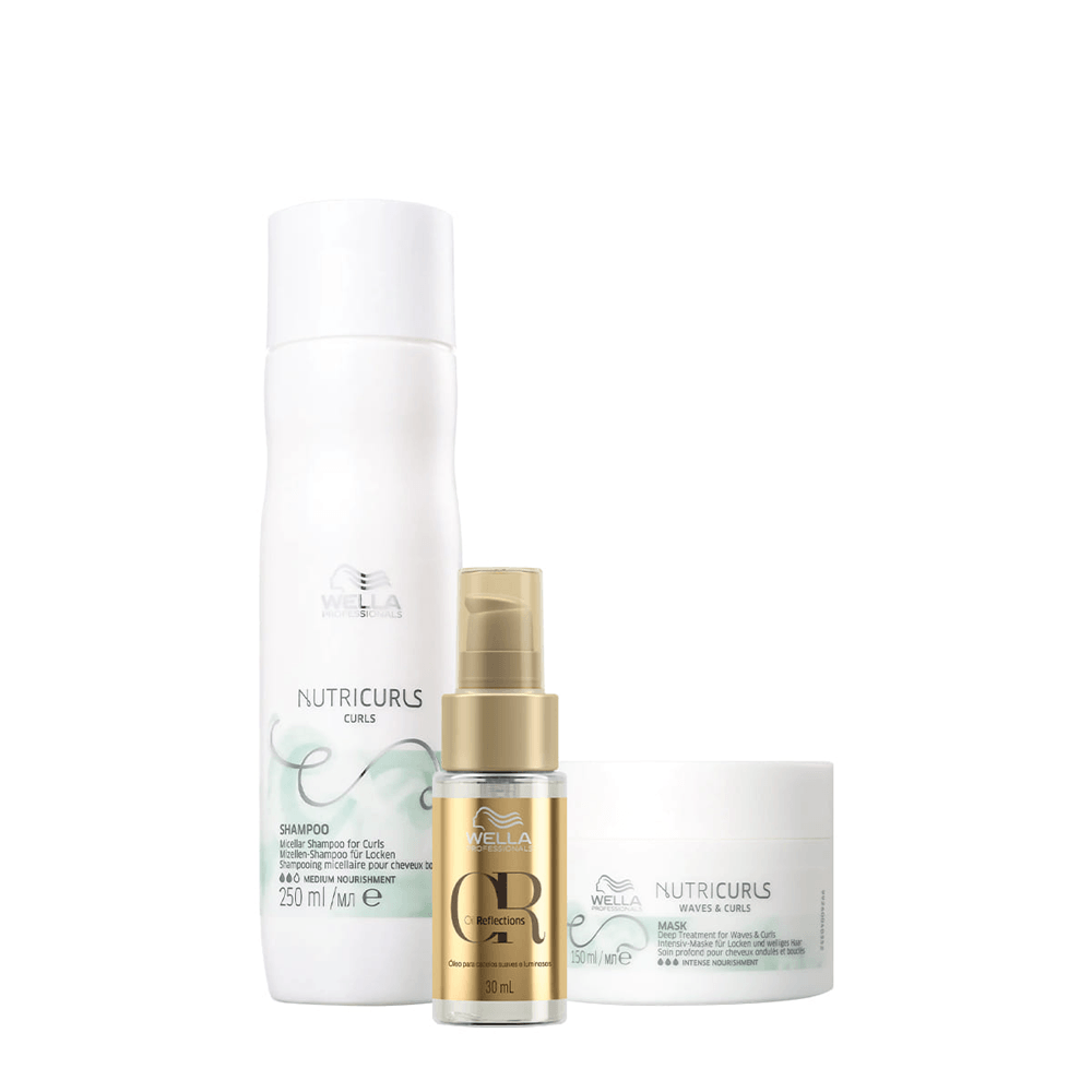 Kit Shampoo Nutricurls 250ml + Máscara de Nutrição 150ml + Óleo Oil Reflections Wella Professionals 30ml