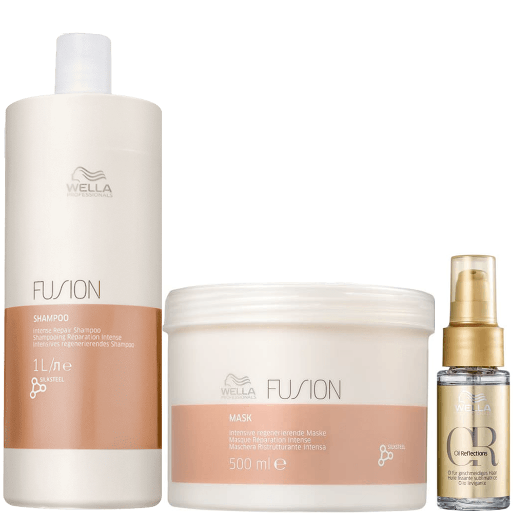 Kit Wella Professionals Shampoo Fusion 1L + Máscara Fusion 500ml + Óleo Reflections 30ml