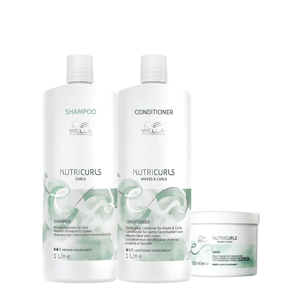 Kit Nutricurls Wella Professionals Shampoo 1L + Condicionador 1L + Máscara de Nutrição 500ml