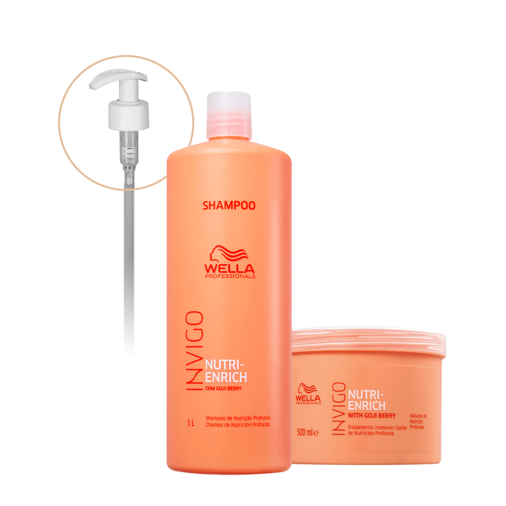 Kit Nutri-Enrich Wella Professionals Shampoo 1L Máscara 500ml + Válvula Pump