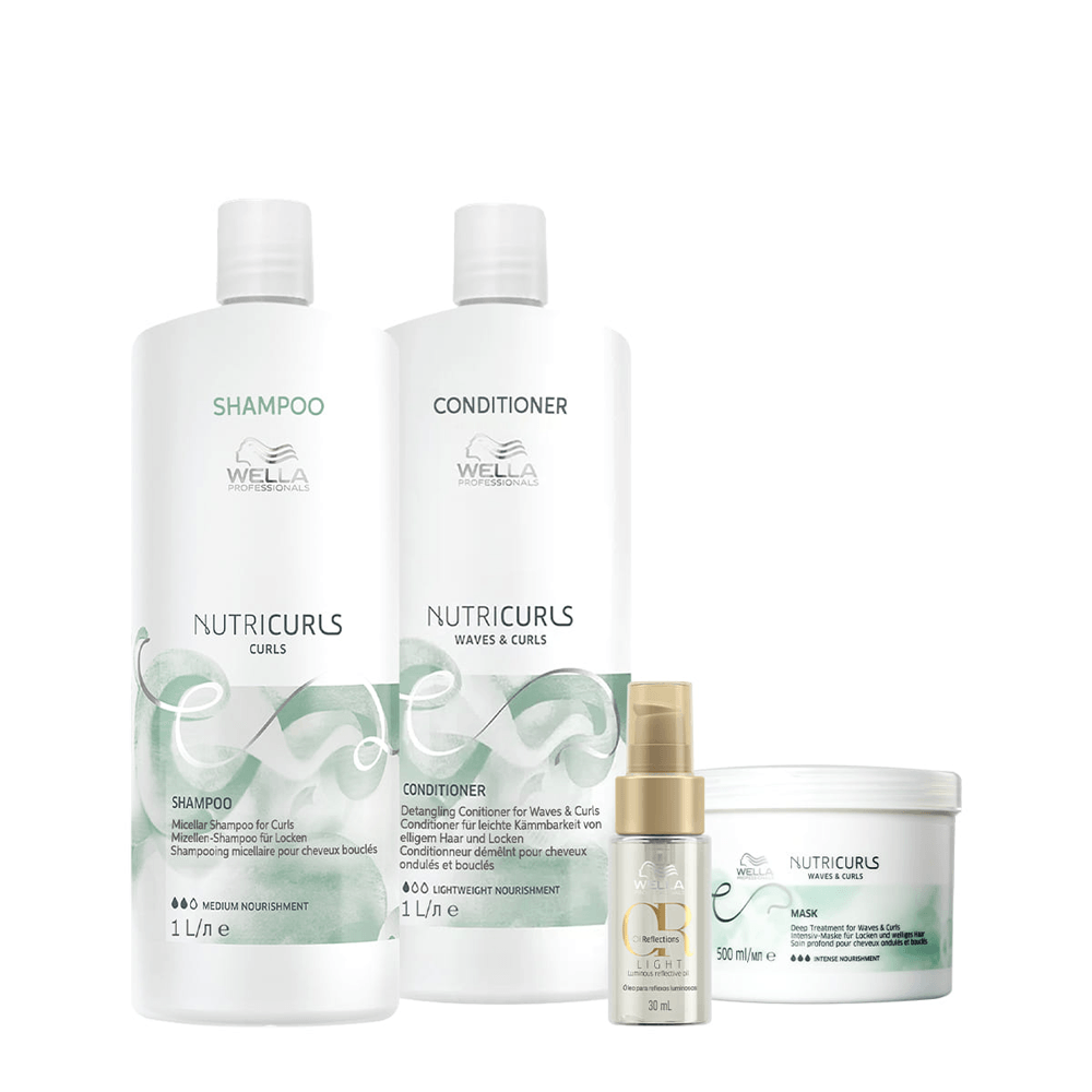 Kit Wella Professionals Shampoo Nutricurls 1l + Condicionador Nutricurls 1l  + Máscara Nutricurls 500ml + Óleo Oil Reflections 30ml