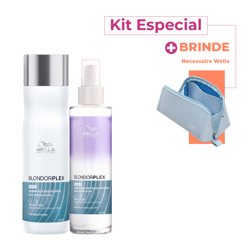Kit Blondorplex Wella Professionals Shampoo 250ml + Leave-in 145ml + Brinde Necessaire Azul