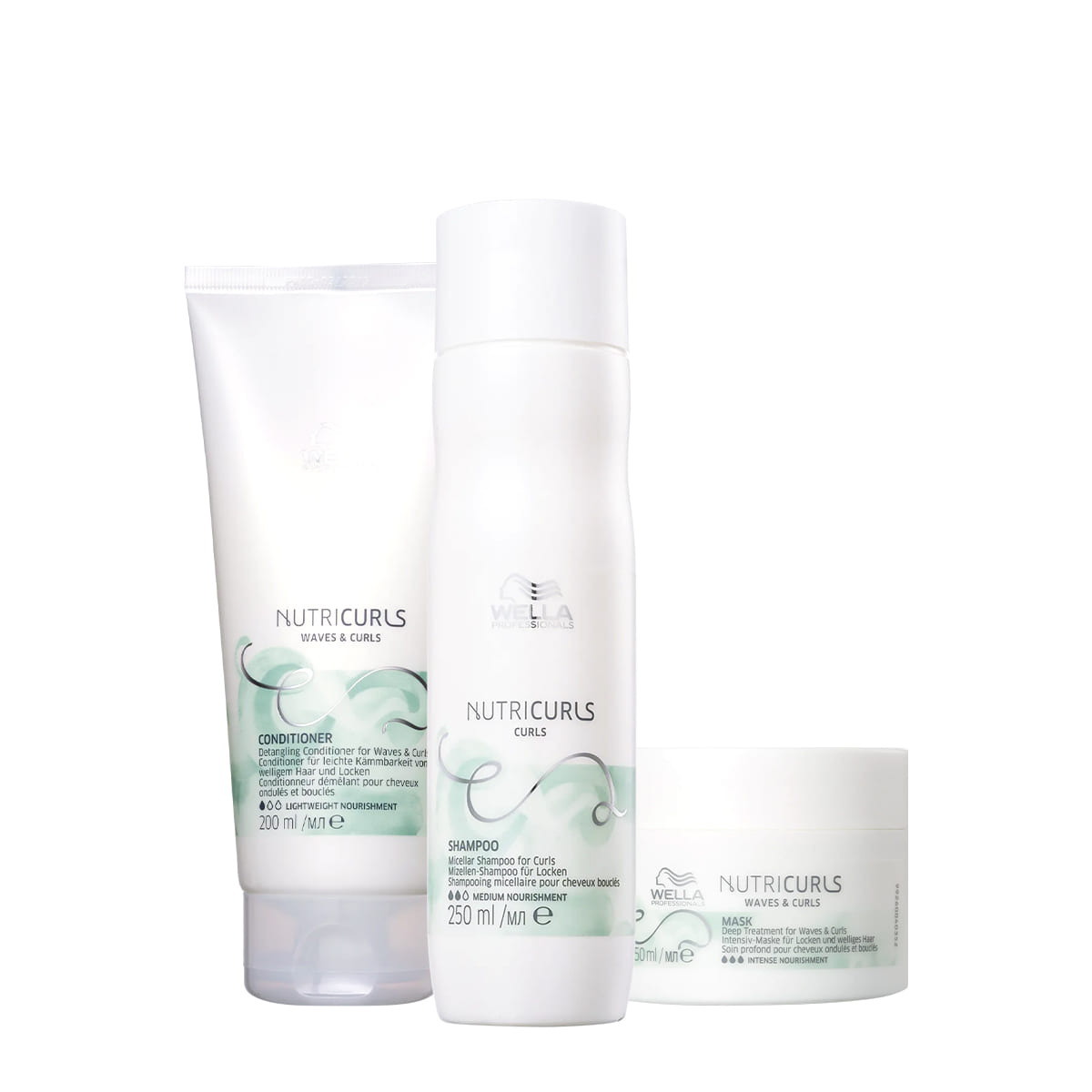 Kit Shampoo e Condicionador 250ml + Máscara de Nutrição Nutricurls Wella Professionals 150ml