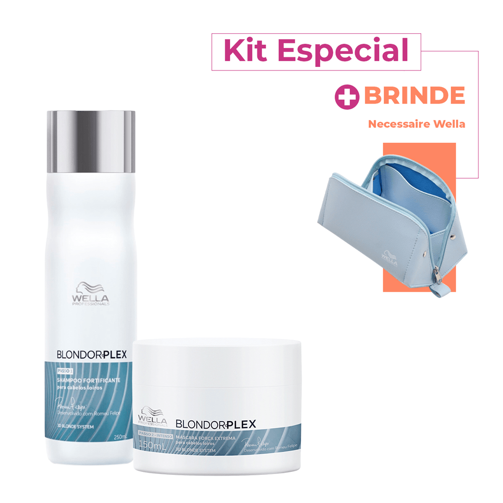 Kit Blondorplex Wella Professionals Shampoo 250ml + Máscara Capilar 150ml + Necessaire Azul