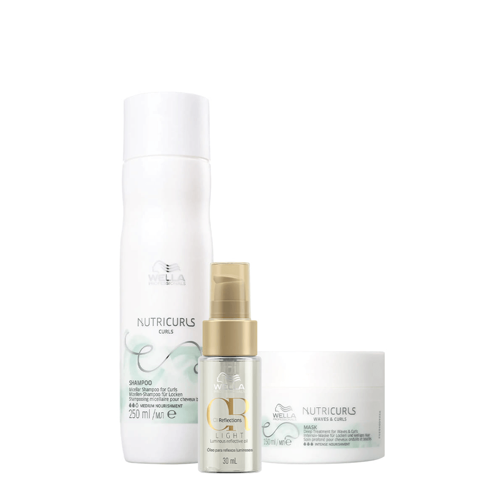 Kit Wella Professionals Shampoo Nutricurls 250ml + Máscara Capilar Nutricurls 150ml + Oil Reflections  Light 30ml