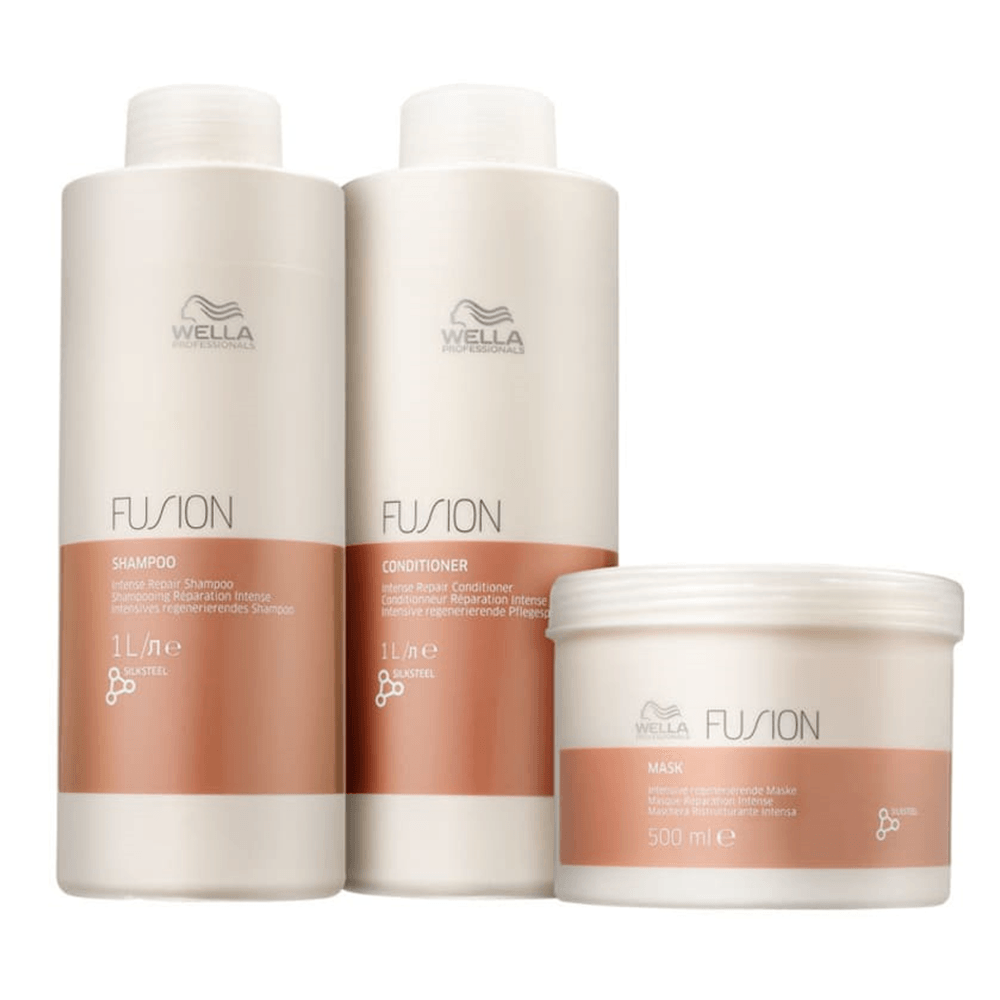 Kit Fusion Wella Professionals Shampoo 1L + Condicionador Fusion 1L + Máscara Reconstrutora 500ml