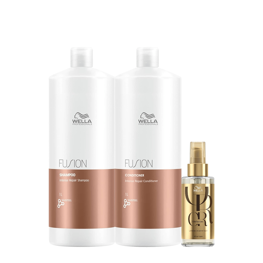 Kit Wella Professionals Shampoo Fusion 1L + Condicionador Fusion 1L + Óleo Capilar Oil Reflections Luminous 100ml