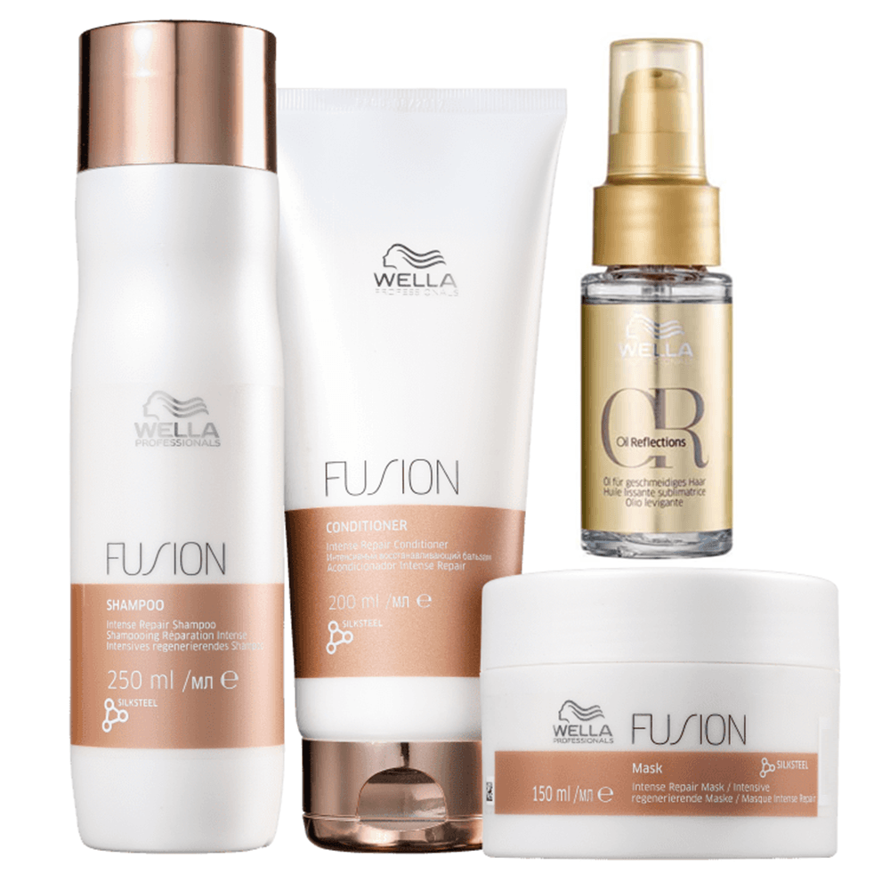 Kit Wella Professionals Shampoo Fusion 250ml + Condicionador Fusion 200ml + Máscara Fusion 150ml + Óleo Oil Reflections 30ml