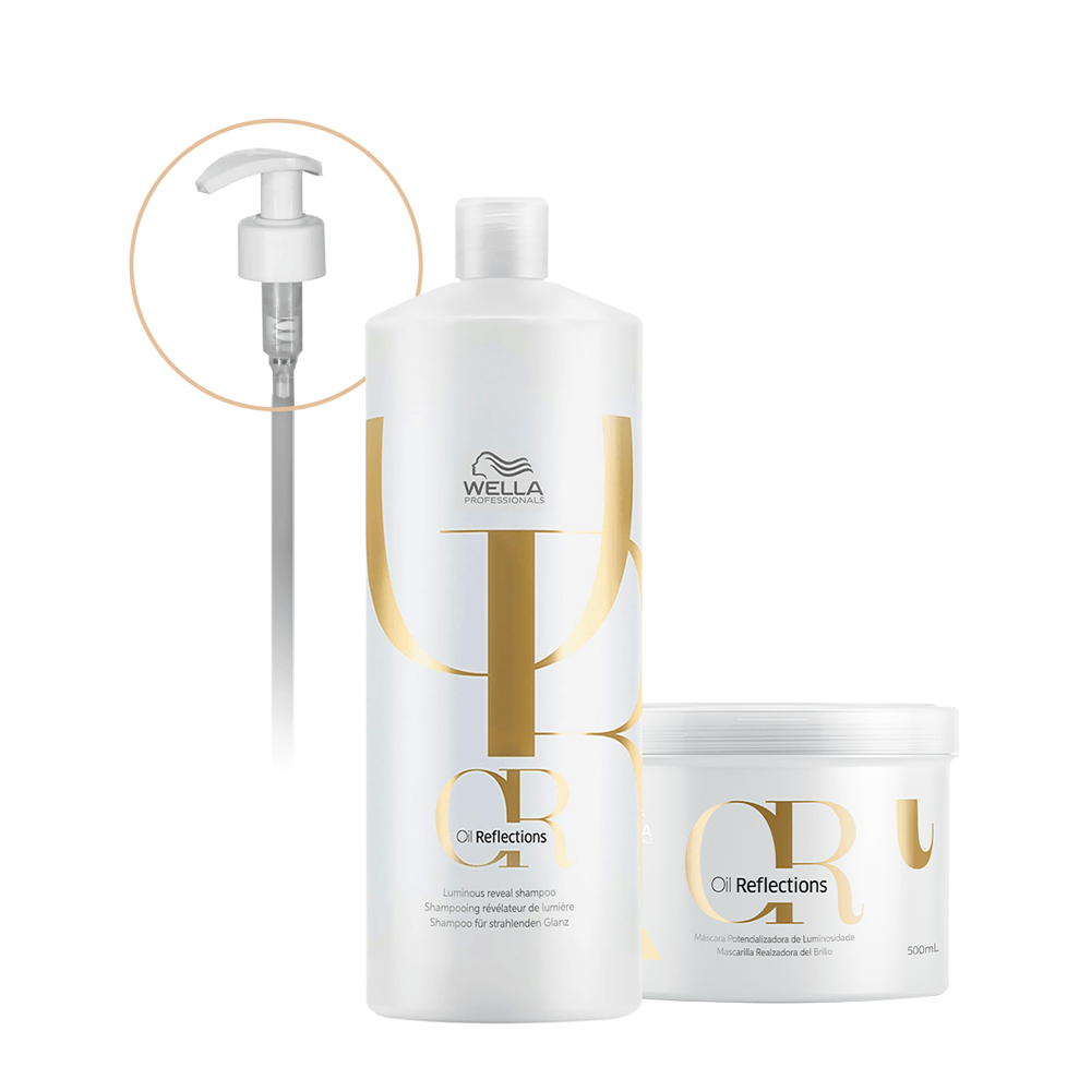 Kit Oil Reflections Wella Professionals Shampoo 1L + Máscara 500ml + Válvula