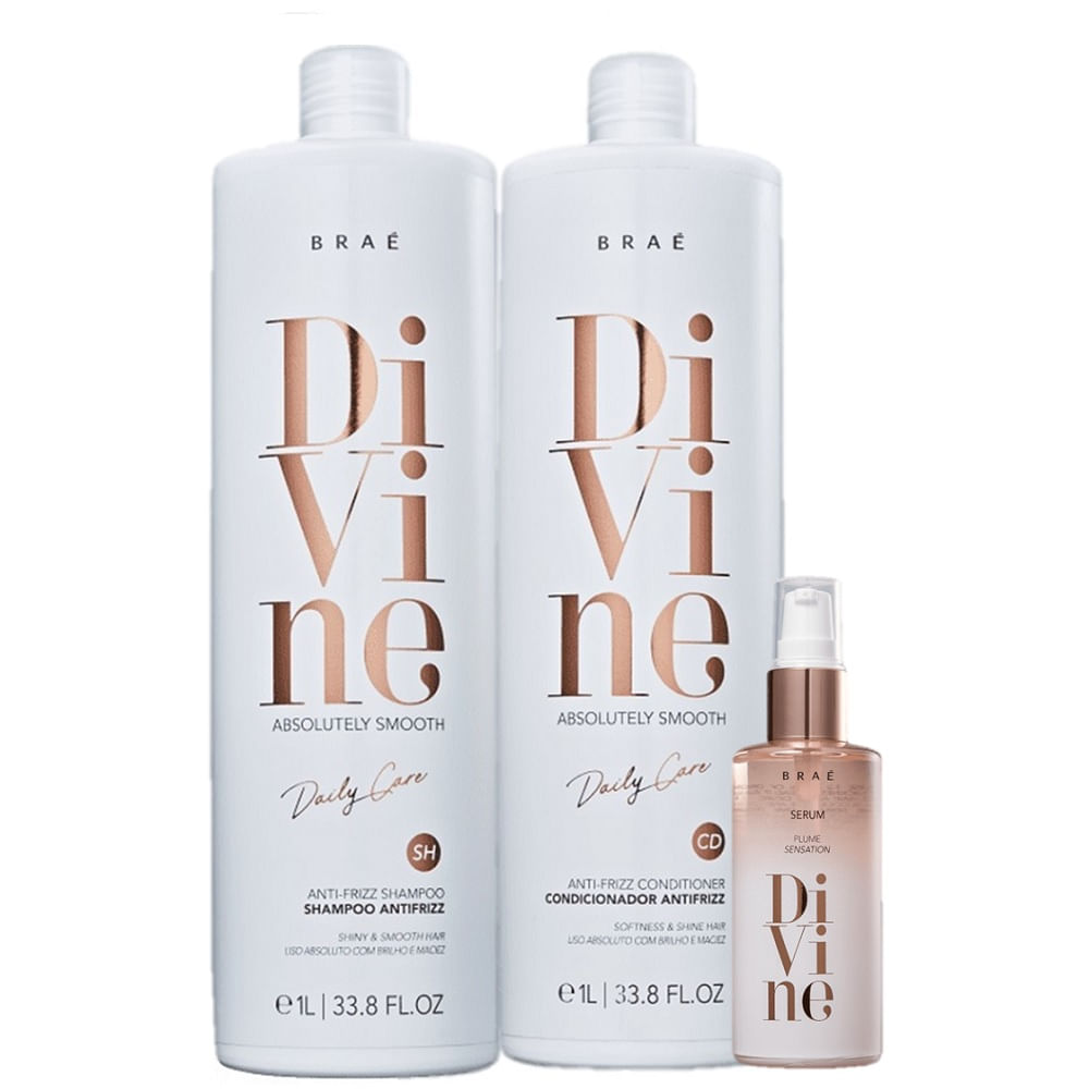 Kit Divine Braé Shampoo 1L + Condicionador 1L + Sérum Capilar 60ml