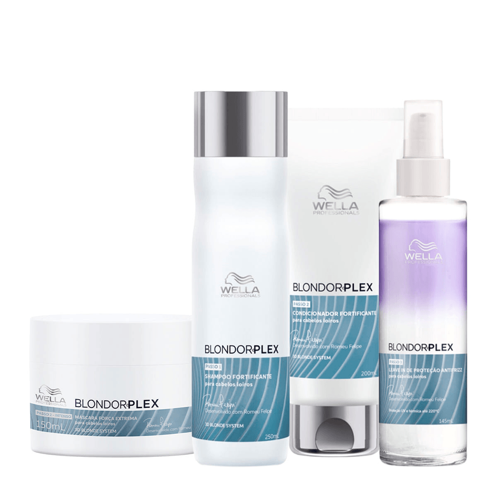 Kit BlondorPlex Wella Professionals Shampoo 250ml + Condicionador 200ml + Máscara Capilar 150ml + Leave-In 145ml