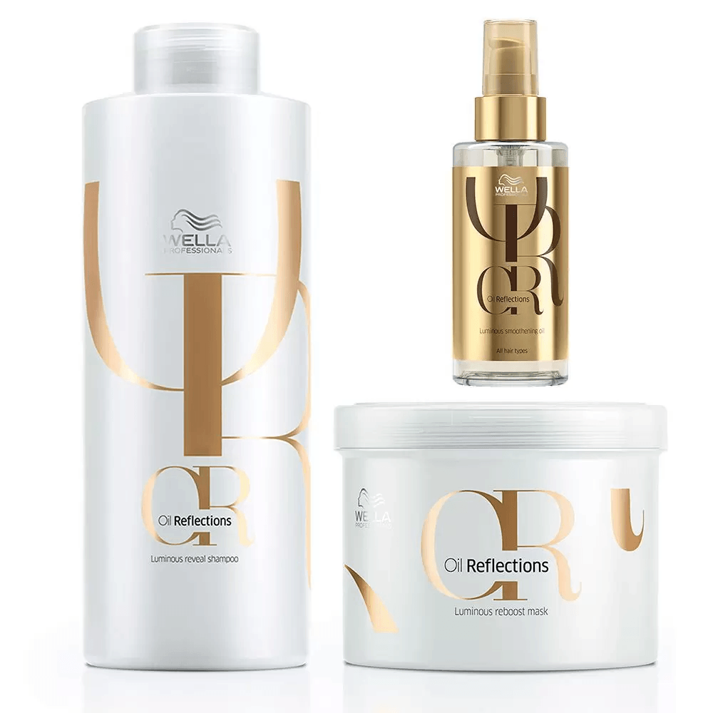 Kit Oil Reflections Wella Professionals Shampoo 1L + Máscara 500g+ Óleo Capilar 100ml