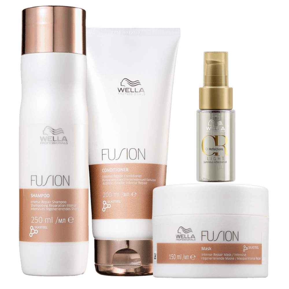 Kit Wella Professionals Shampoo Fusion 250ml + Condicionador Fusion 200ml + Máscara Fusion 150ml + Óleo Oil Reflections 30ml