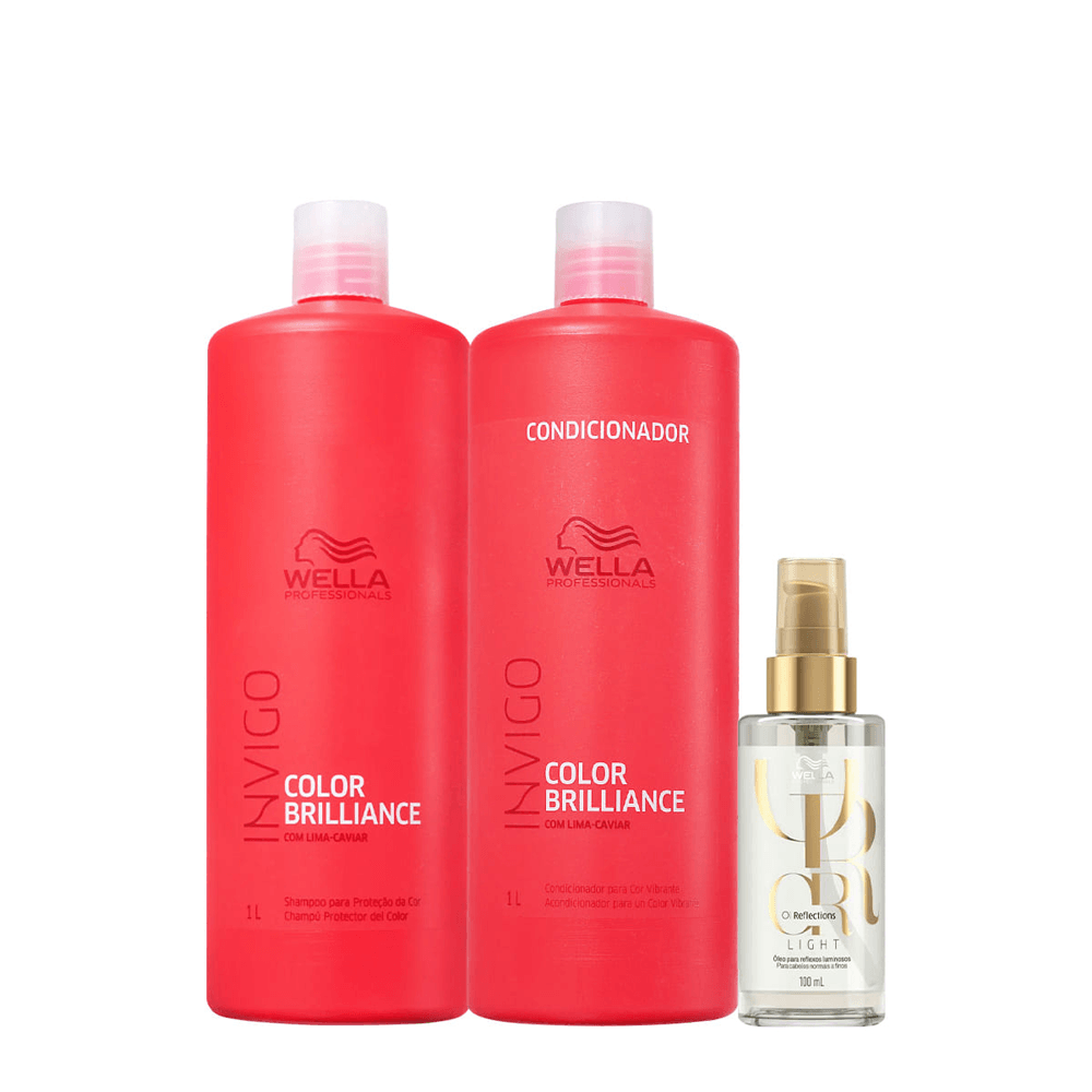 Kit Wella Professionals Shampoo Invigo Color Brilliance 1L + Condicionador Invigo Color Brilliance 1L + Óleo Capilar Oil Reflections Luminous Smoothening 30ml