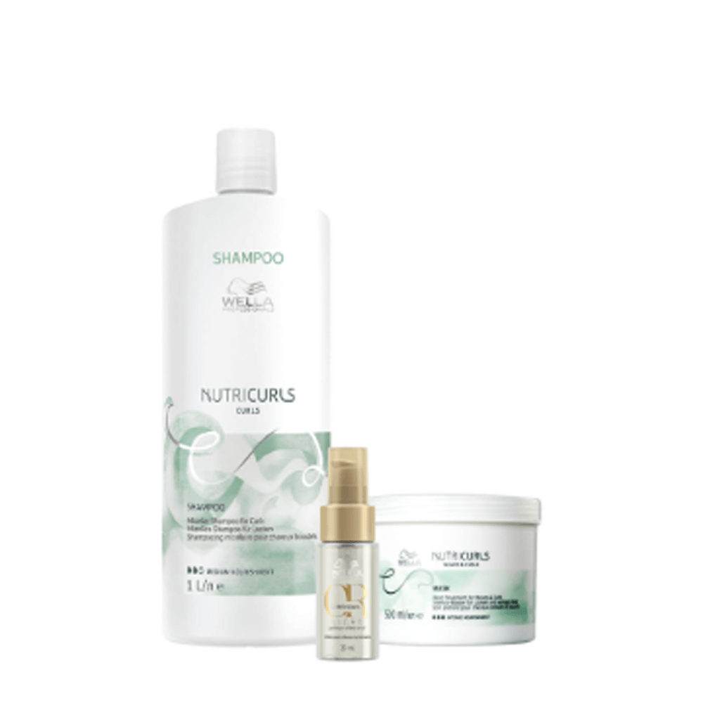Kit Shampoo Nutricurls 1L + Máscara Nutricurls 500ml + Óleo Capilar Oil Reflections Light Wella Professionals 30ml