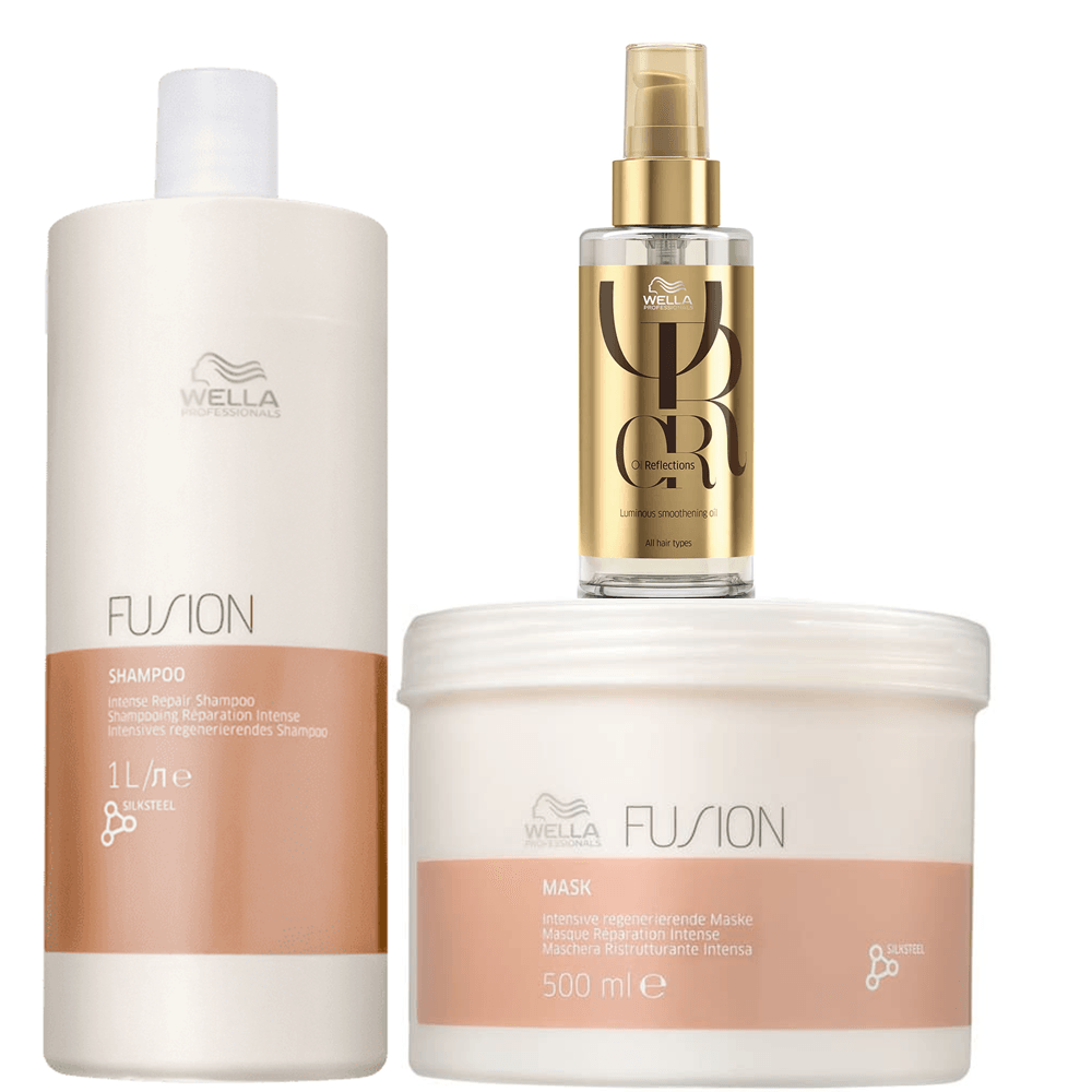 Kit Wella Professionals Shampoo Fusion 1L + Máscara Fusion 500g + Óleo Capilar Oil Reflections 100ml