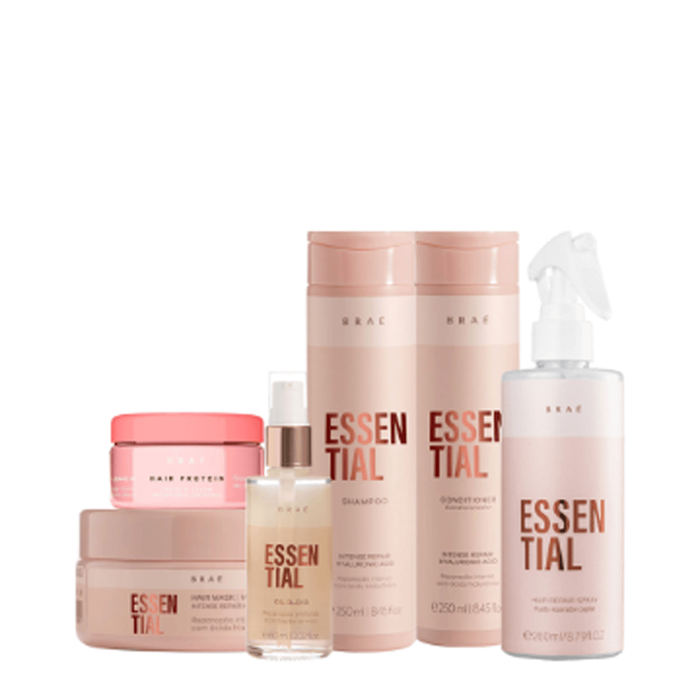 Kit Braé Shampoo 250ml + Condicionador 250ml+ Máscara 200g + Fluido Condicionante 260ml+ Oil Blend 60ml + Hair Protein 80g