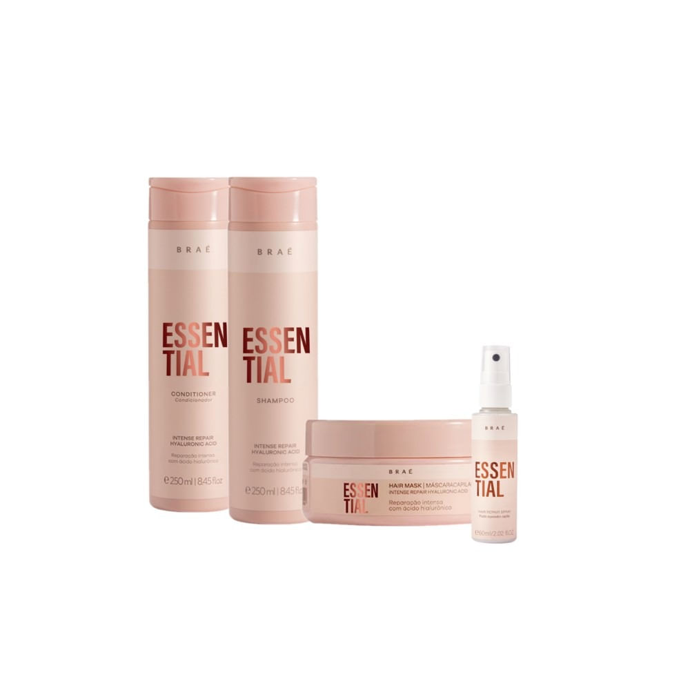 Kit Essential Braé Shampoo 250ml + Condicionador 250ml + Máscara 200g + Mini Leave-in 60ml