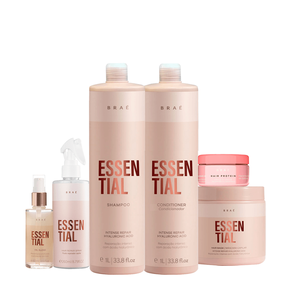 Kit Braé Shampoo 1l + Condicionador 1l + Máscara 500g + Fluido Condicionate 260ml + Oil Blend 60ml + Spray Hair Protein 80g