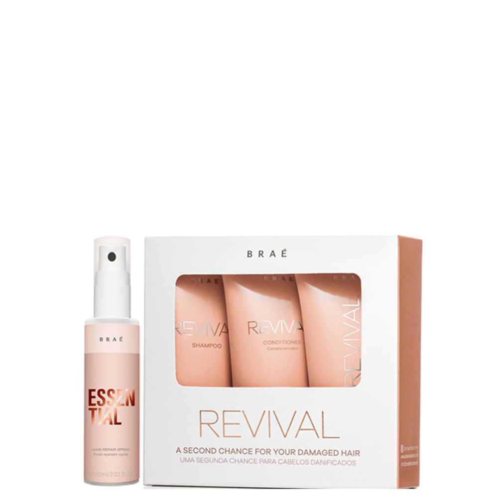 Kit Braé Shampoo 60ml + Condicionador Revival 60ml + Máscara Revival 60g + Leave In Essential 60ml