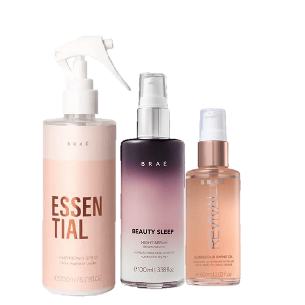Kit Braé Fluido Reparador 260ml + Oil Revival 60ml + Beauty Sleep Essential 100ml