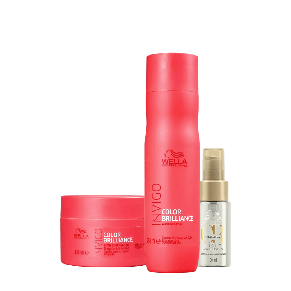 Kit Wella Professionals Shampoo Invigo Color Brilliance 250ml + Máscara Capilar Invigo Color Brilliance 150ml + Óleo Capilar Oil Reflections Light 30ml