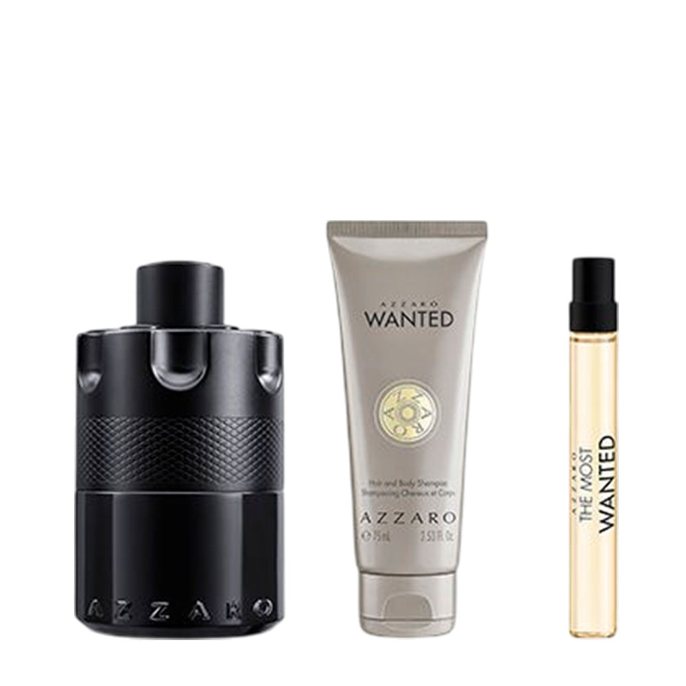 Kit Azzaro The Most Wanted Masculino Perfume Eau de Parfum Intense 100ml + Travel Size 10ml + Hair & Body Shampoo 75ml