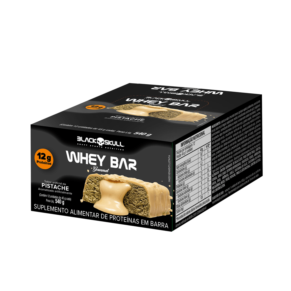 Kit 12 Barras De Proteína Whey Bar Gourmet Zero Black Skull Pistache