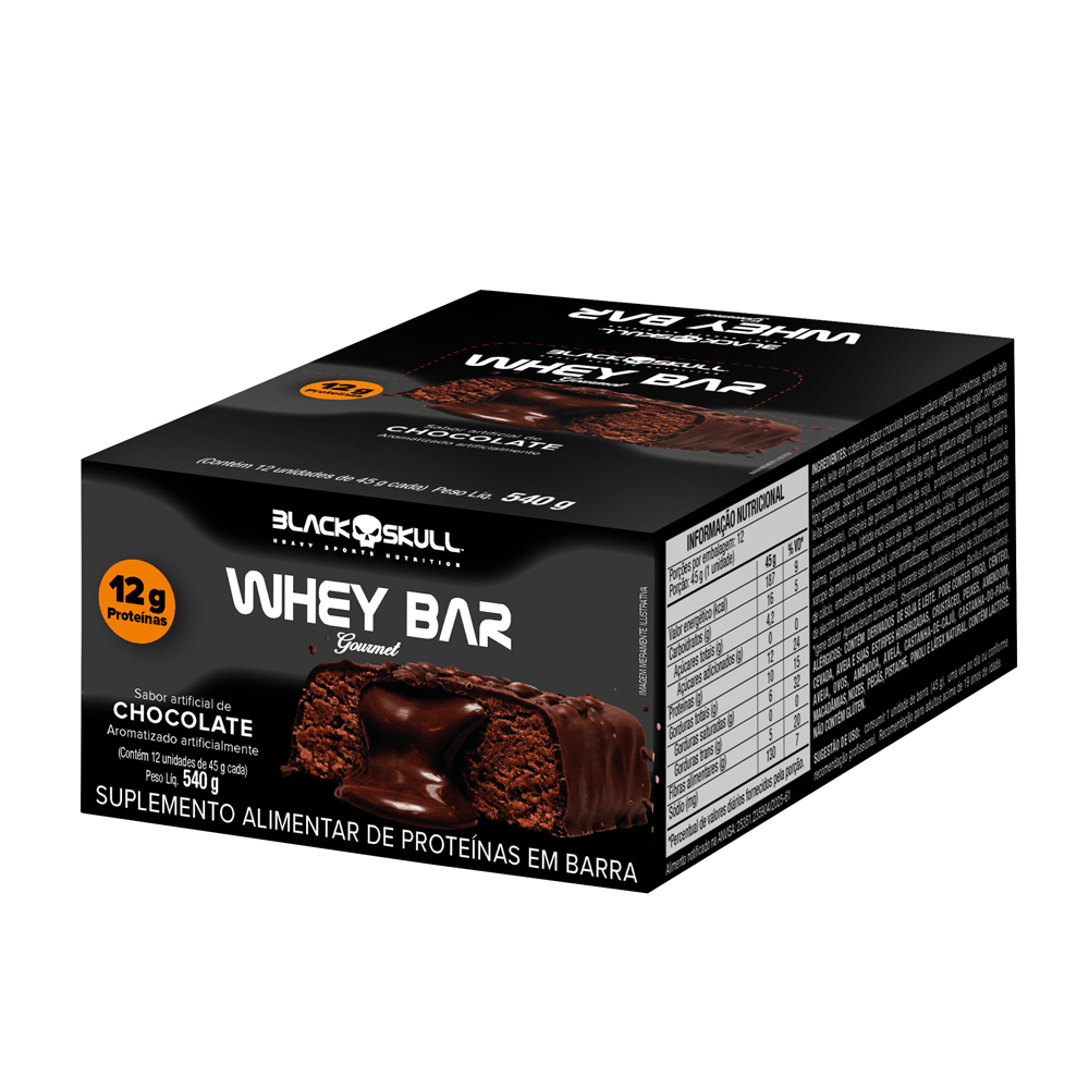 Kit 12 Barras De Proteína Whey Bar Gourmet Zero Black Skull Chocolate