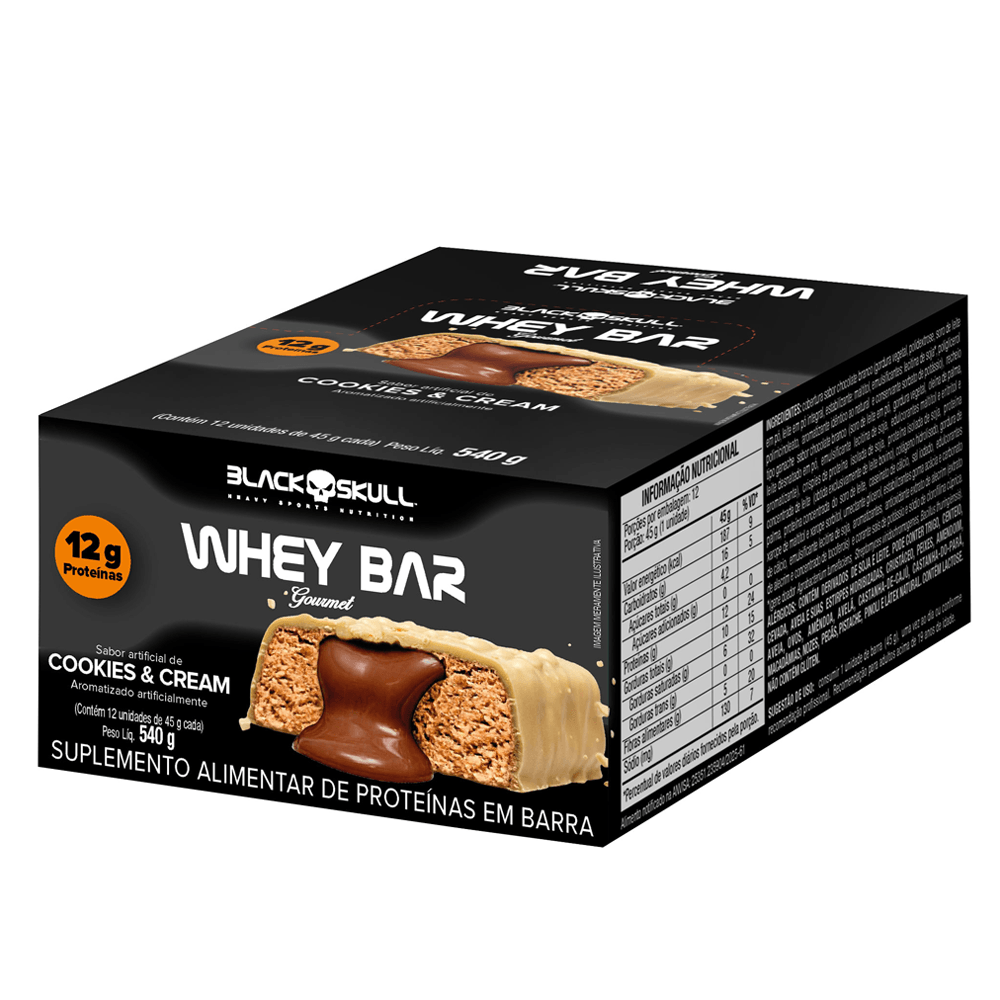 Kit 12 Barras De Proteína Whey Bar Gourmet Zero Black Skull Cookies E Cream