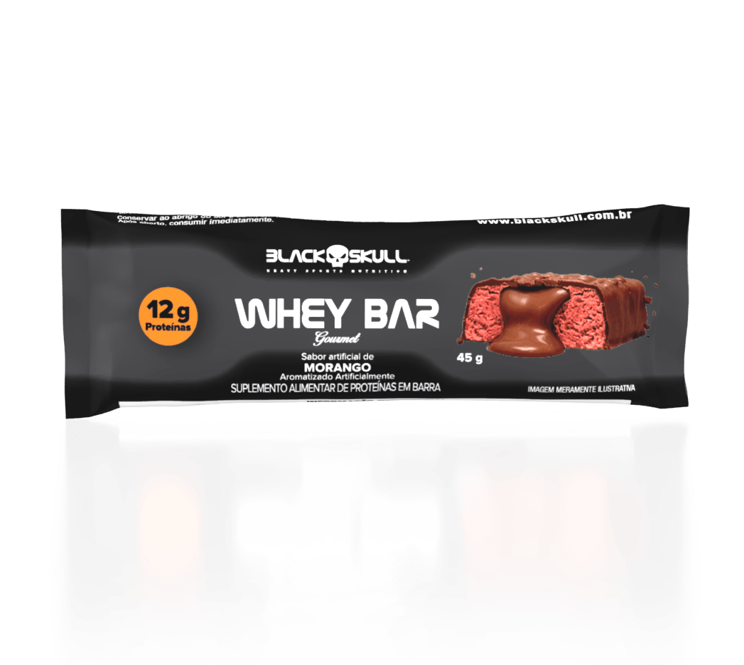 Kit 12 Barras de Proteína Whey Bar Gourmet Zero Black Skull Morango