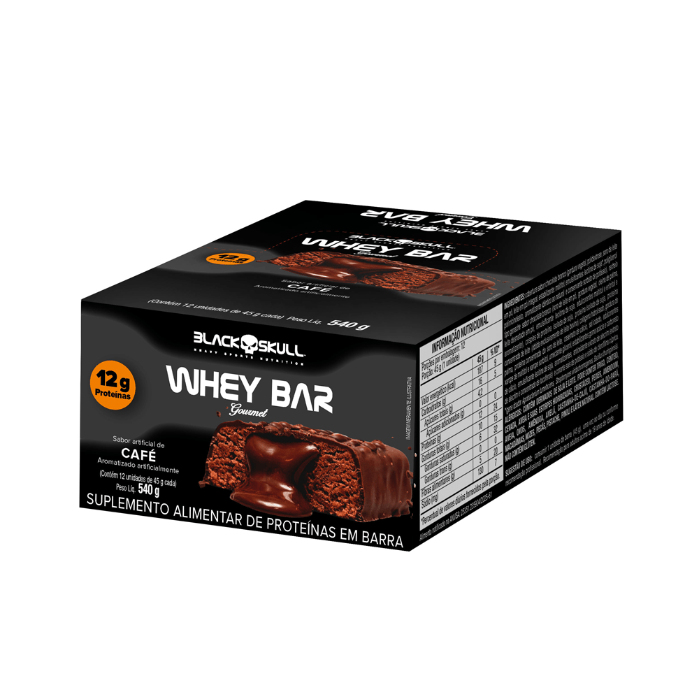 Kit 12 Barras de Proteína Whey Bar Gourmet Zero Black Skull Café