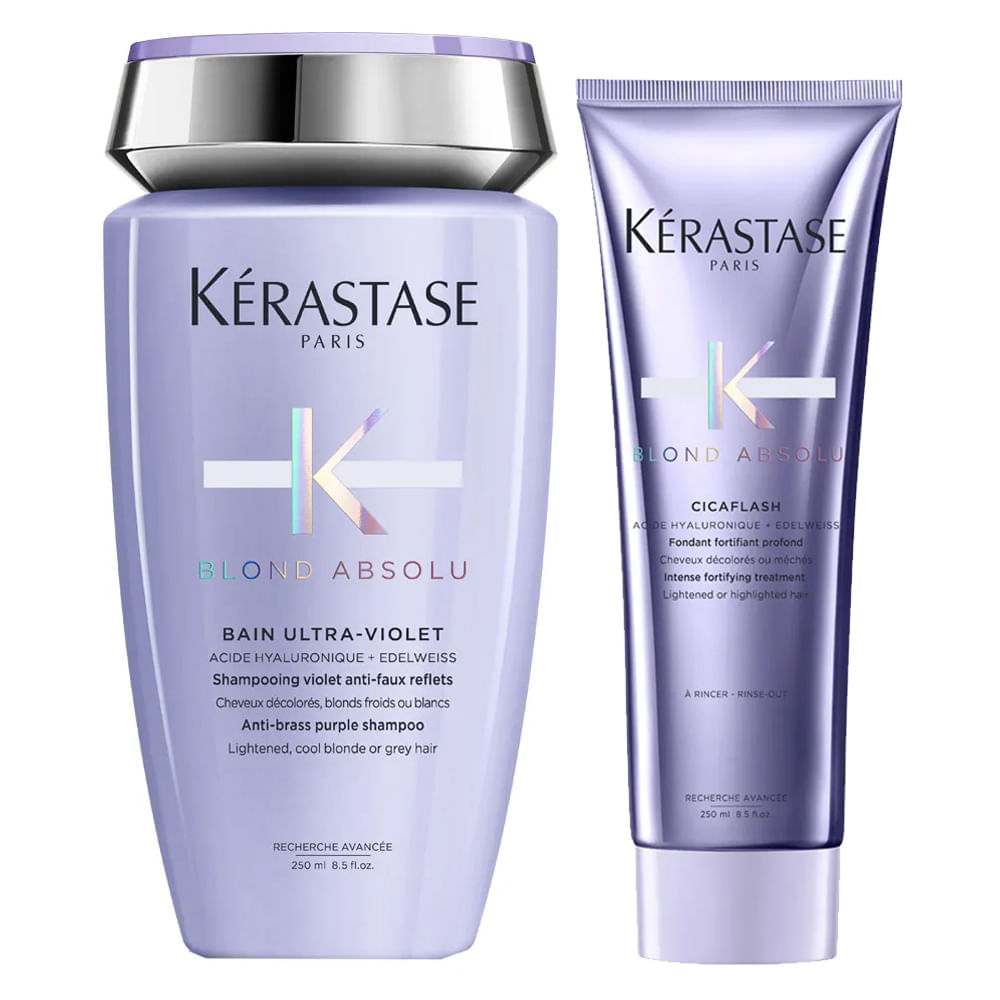 Kit Kérastase Shampoo Desamarelador Blond Absolu Bain Ultra-Violet 250ml + Tratamento Fortalecedor Cicaflash 250ml
