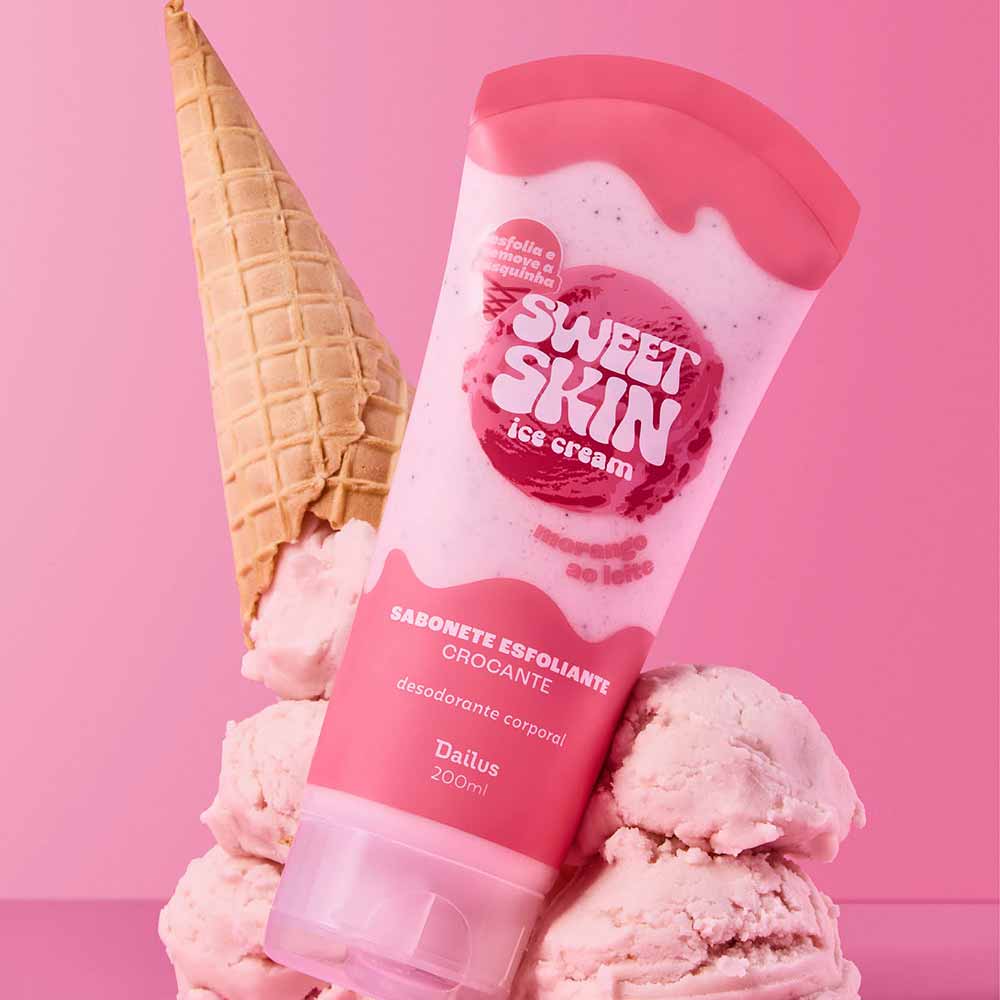 Sabonete Esfoliante Sweet Skin Morango ao Leite Dailus 200ml
