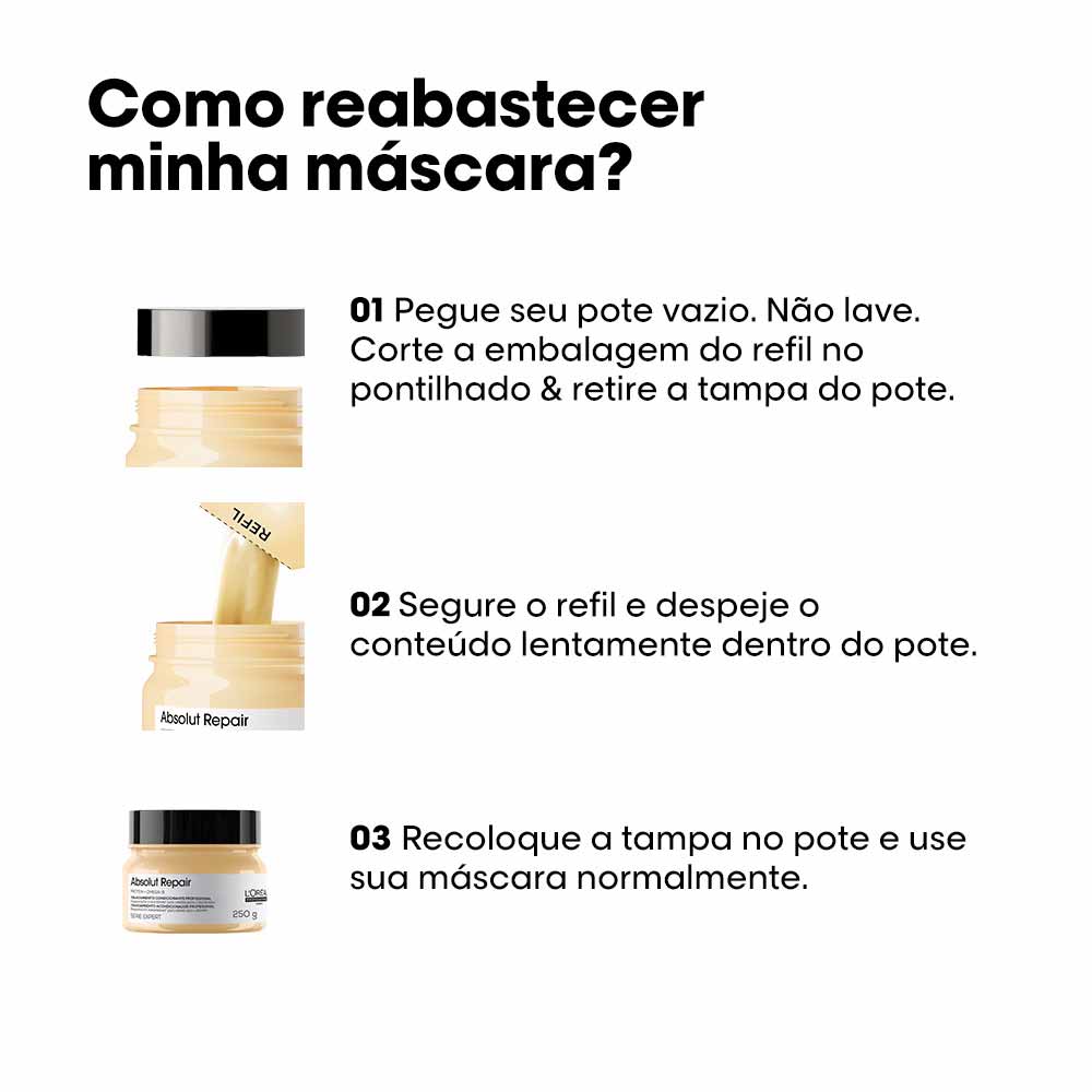 Refil Máscara de Reconstrução Absolut Repair Proteína e Ômega 9 L'Oréal Professionnel 200g